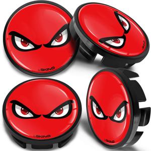 4 x 65mm Wheel Centre Alloy Hub Center Caps Compatible with VW 3B7 601 171 / 6U7 601 171 Hubcaps Black Red Eyes CV 9