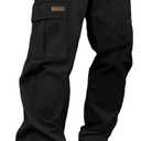 PLEPAN Men's Casual Cargo Pants Drawstring Hiking Workout Tactical Joggers Sweatpants for Men with Pockets, XX-Large, Black