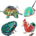 Toyvian 4Pcs Vintage Tin Toys Clockwork Toys Metal Clockwork Spring Wind up Metal Jumping Animal Rooster Turtle Interesting (Random Style and Color) (Medium)