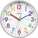 AIRUIFU Wall Clock for Kids Learning Tell Time Easily Non-Ticking Battery Operated Kids Teaching Time Clock- Analog Colorful Clock Decorative for Kids Room Classroom School(8 Inch)
