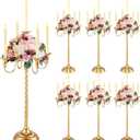 Tanlade 6 Pack Christmas Gold Candelabra Table Centerpieces Tall Candelabra Wedding Metal Candle Holder 5 Arm Taper Candlestick Floral Flower Floor Candle Stand for Church Dining Holiday Party (28 Inch)