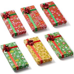 JOYIN 8PCS Presents Gift Card Box Christmas, Christmas Cash Money Card Holder Unique with Bows, 6.5'' x 2.8'' x 0.8'' Xmas Boxes with Lids for Holiday Birthday Party Favor Gift Wrapping