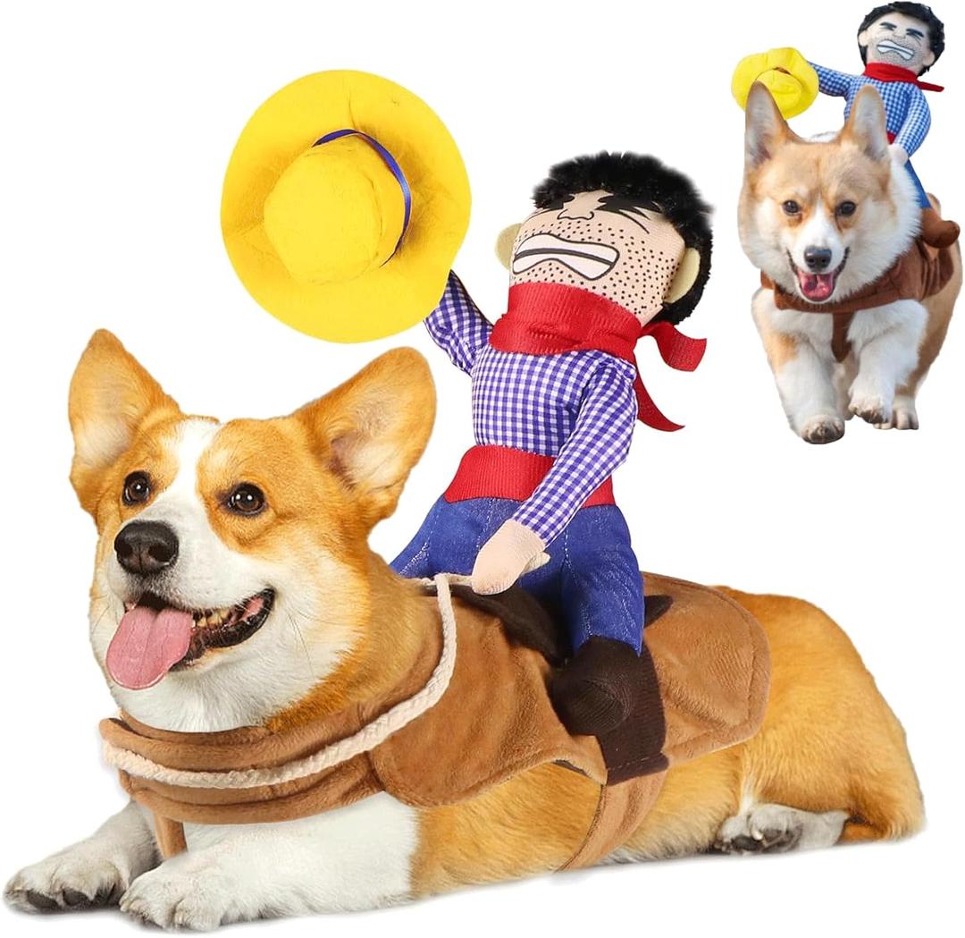 Dog Cowboy Rider Costume Funny Pet Halloween Costume Cat Cowboy Knight Style Clothes for Small Medium Large Dogs (Small)