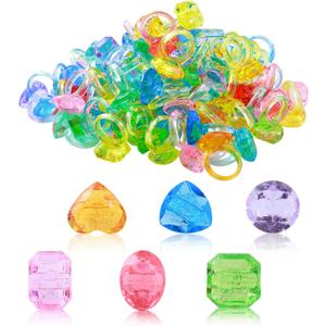PASEMM 100Pcs Gem Rings Toys for Kids, Bulk Toys Diamond Ring Party Favors for Toddlers, Colorful Princess Ring Dress Up Accessories for Carnival Prizes,Goodie Bag Stuffers,Pinata Fillers,Birthday