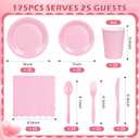 175 PCS Pink Paper Plates and Napkins Set, Pink Party Supplies for 25 Guests Include Scalloped Plate Paper Napkins Cups Knife Fork Spoon for Baby Shower, Birthday, Wedding, Easter Party, Mother's Day
