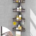 SEIRIONE Rustproof Shower Corner Caddy Organizer for Bathroom,Tension Pole with 4 Baskets, for Bathtub Storage Rack, 34 to 116 Inch Height, Bronze