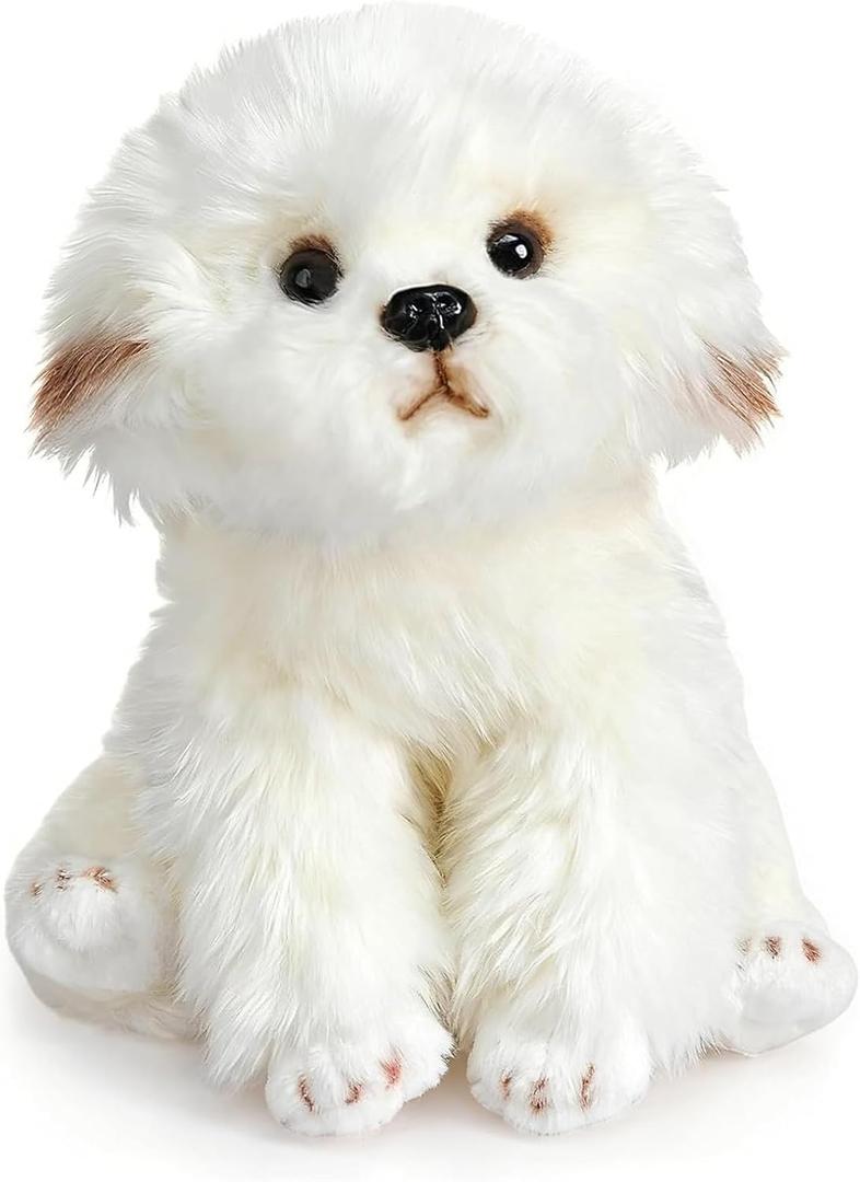 HollyHOME Maltese Stuffed Animal Realistic Maltese Dog Plush Toy Pet Fluffy Stuffed Puppy Dog Toys Gift for Kids 9 inches