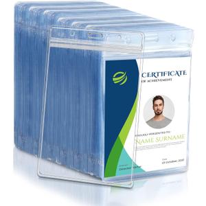 50 Pcs Vertical Clear ID Badge Holders, 4x3 Inch Waterproof PVC Plastic Badge Holders with Resealable Zip, Fits RFID/Proximity/Badge Swipe Cards, Credit Cards, Office, School, Events