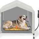 Heated Elevated Dog House for Medium Dogs - with 9-Level Adjustable Heating Pad, Timer Function, Raised Off-Ground Design for Ventilation & Anti-Moisture, Keep Pets Warm in Winter Cold (Grey)