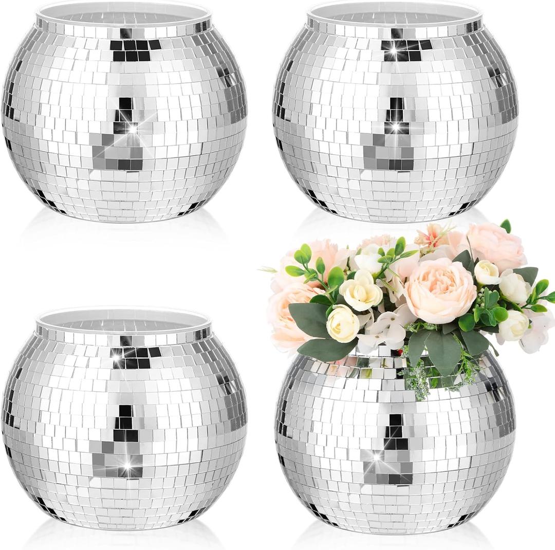 Yungyan Disco Ball Flower Vase Planter Large Centerpieces Ice Bucket Plastic Disco Ball Party Champagne Vase for Wedding Table Birthday Party Decoration(4 Pcs,8 Inch)