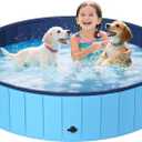 UCCY Foldable Dog Pool for Large Dogs Hard Plastic Kiddie Swimming Pool Non-Slip Portable Dog Bathtubs Collapsible Multi-Use Whelping Box Ball Pit Outdoor Pool for Backyard Duck Pond Blue XL-63"x12"