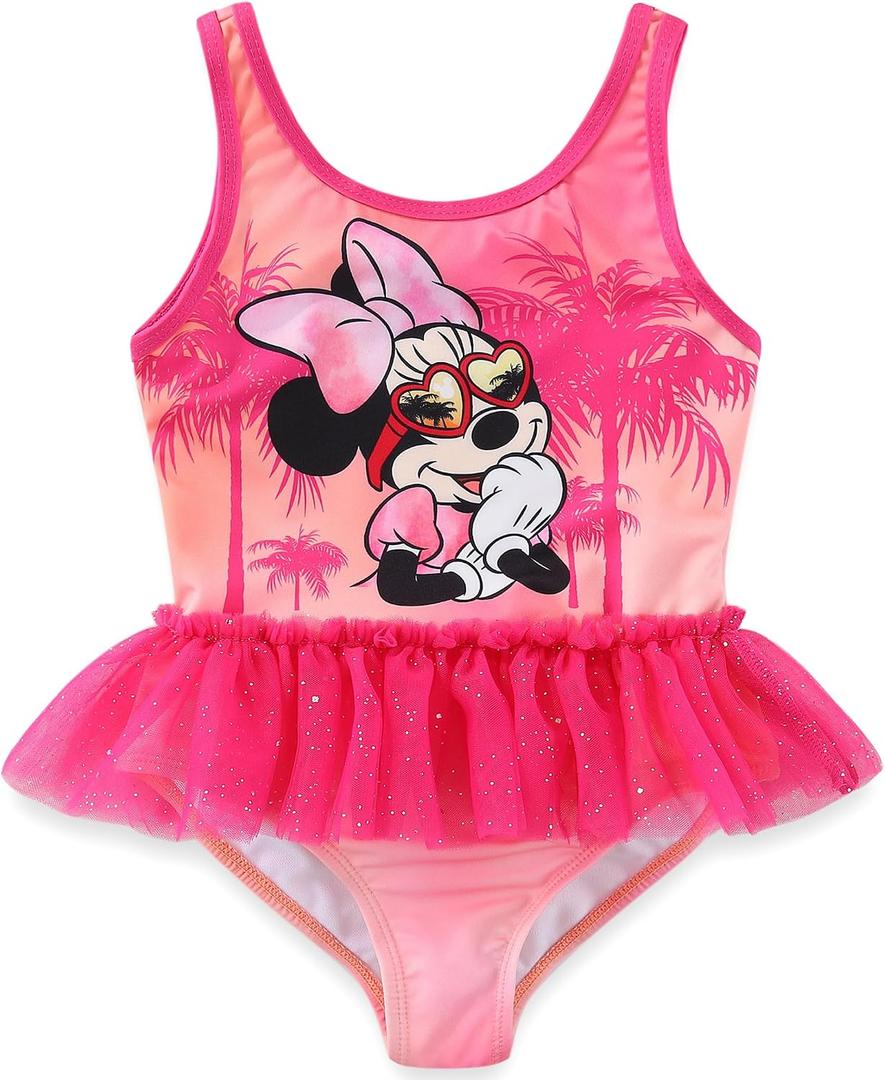 Disney Minnie Mouse Princess Girls UPF 50+ One Piece Bathing Suit for Toddler and Big Kids, 4, Pink