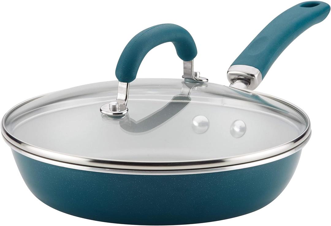 Rachael Ray Create Delicious Deep Nonstick Frying Pan / Fry Pan / Skillet with Lid - 9.5 Inch, Blue (Teal Shimmer)