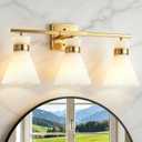 Brushed Gold Bathroom Vanity Lights, 3-Light Bathroom Light fixtures Over Mirror, Modern Vanity Lighting Fixtures with Frosted Glass Shades E26 Base,Wall Mount Scones for Mirror (Bulbs Not Included)