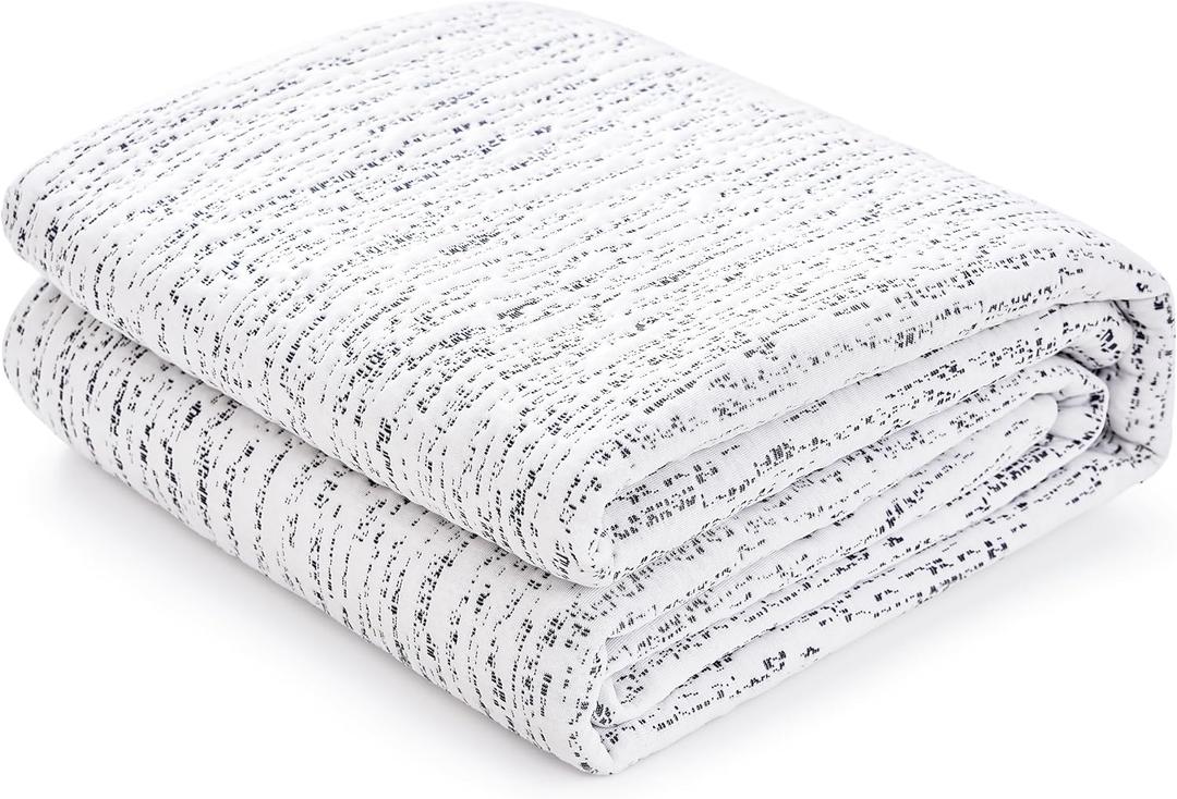 Subrtex Mattress Topper Cover Queen Size 3 Inch (Only Cover) Mattress Topper Protector Bedding Removable Encasement with Zipper Closure (White&darkblue)