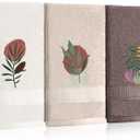 3 Pack Boho Leaves Hand Towels for Bathroom 100% Cotton Embroidered Bathroom Towels 13.78 x 29.53 Inch Beach Hand Towels Absorbent Soft Cotton Towel, (Beige, Bohemian Style)