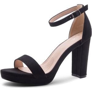 Shoe Land ENLOVE Women's Open Toe Ankle Strap Chunky Block High Heel Sandals Dress Evening Party Platform Pump Shoes 1099Black 7.5