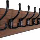 SKOLOO Farmhouse Style Wall Mounted Coat Rack, 38.6'' Pine Solid Wood Coat Hook Hanger - 10 Hooks for Hanging Clothes Robes Towels Coats (Brown Plate & Black Hook)