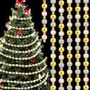 Tigeen 36 ft Christmas Tree Bead Garland Gold Silver Beads for Christmas Tree Farmhouse Beaded Garland Decoration for Holiday Fireplace Staircase