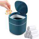 Mini Desk Trash Can with Lid with Trash Bags 180 pcs Press-Top 0.5 Gallon Tiny Countertop Waste Basket Small Table Top Plastic Covered Garbage Bin for Desk Top (Blue)