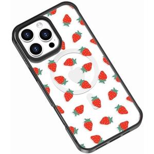 Compatible for iPhone 14 Pro Max Case with Magsafe,Strawberry Garden Pattern Girly Aesthetic Kawaii Fruit Design Clear Shockproof Phone Case Cover for Women Girls, Set Of 2