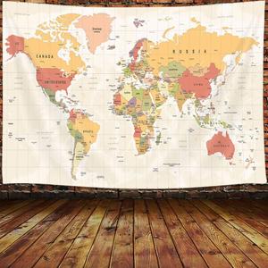 Tapestry for Kids Student, with Countries and Major Cities Tapestries Educational Asia Europe South City Topography America Africa Japan Wall Tapestry 60X50 Inch(Yellow)