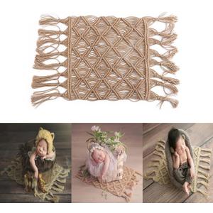 Zeroest Baby Photography Props Linen Blanket Newborn Photography Props Rug Boy Girl Photo Shoot Posing Burlap Macrame Photoshoot Backdrop (Medium)