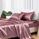 MR&HM Satin Bed Sheets, Full Size Sheets Set, 4 Pcs Silky Bedding Set with 15 Inches Deep Pocket for Mattress (Full, Rose Taupe)