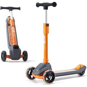 Toddler Scooter for Kids Ages 2+, 3 Wheel Kick Scooter with LED Light-Up Wheels, Adjustable Height Handlebar, Lean-to-Steer, Anti-Slip Deck, Easy-Fold Design, Gift for Boys and Girls (Pumpkin Orange)