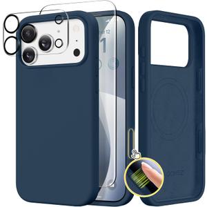 GONEZ Magnetic for iPhone 17 Pro Max Case, Compatible with MagSafe, [Screen Protector + Camera Lens Protector], Liquid Silicone Anti-Scratch Shockproof Protective Phone Case 6.9 inch, Dark Blue