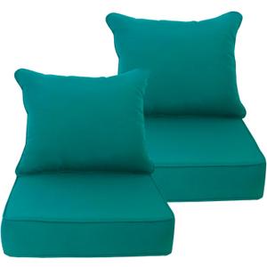 Deep Seat Cushion 24x24 2 Set (4 Pcs) for Outdoor Furniture, Water Repellent Fade Resistant Patio Cushions for Sofa, Chair, Lounge, Peacock Green