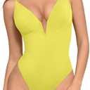 Popilush Shapewear Body Suits for Womens - Tummy Control Bodysuits for Women Deep V Corset Tops Thong Body Shaper (XL(10-12), Yellow)