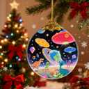 2 x UFO Alien Glass Ornaments, UFO, Dinosaur & Alien Christmas Ornament for Christmas Tree Decor, Holiday Presents, Exchange Ideal Gift for Space & Fantasy Lovers