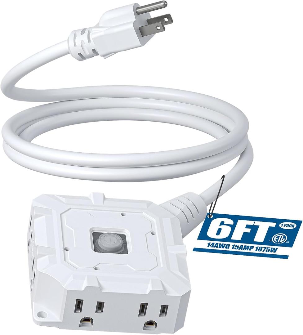 DEWENWILS 6FT Outdoor Extension Cord for Christmas, 6-Outlet with On/Off Switch & Waterproof Silicone Cover, 14/3 Gauge SJTW, White Power Cord, 15A/125V/1875W, ETL Listed