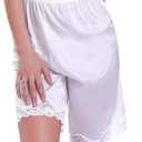 Women Culotte Half Slips Satin Bloomer Pettipants Under Dresses Lace Trim Pants Elastic Waist Liner Slip Shorts (3X-Large, White)