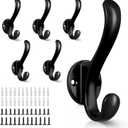 6 Pack Coat Hooks Wall Mount Heavy Duty Utility Retro Double Hooks for Hanging Coats,Hat, Towel, Key, Robe, Scarf, Bag, Cap (Black)