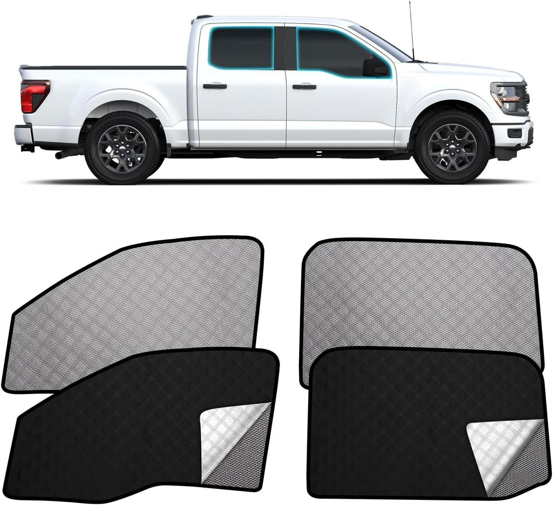 XCBYT 2015-2020 f150 Window Shades - Switch Between Total Blackout & Bug-Free Ventilation Car Window Covers | Reflective Silver 99% UV Heat Shield Breathable Mesh Side Window Sun Shade (4 PCS)