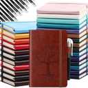 Estune Tree Small Notebooks Pen Leather Lined Pocket Subject Notebooks Hardcover Pocket Notepad Cute Ruled Leather Journals with Pen Holder for Men Women School Business, A6(Stylish Color,30 Set)