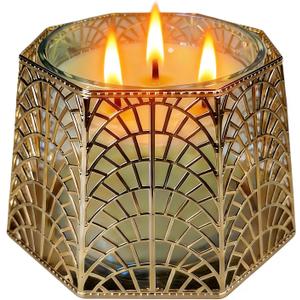 3 Wick Candle Holder, Golden Shell Design Candle Jar Holder for 4-Inch Diameter Jars (5.25" D x 3.5" H) (Golden)