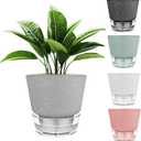 6-Inch Self-Watering Plant Pot with Visual Reservoir and Drainage Hole, Set of 5, Plastic Flower Pots, Planting Pot for Indoor Outdoor Plants (Frosted Mixed Color)