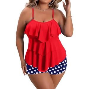 B2prity Women Plus Size Tankini Swimsuits Tummy Control Two Piece Bathing Suit Ruffled Flounce Swimwear with Shorts XL