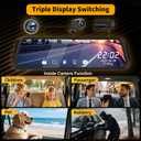 3 Channel 9.66'' WiFi Mirror Dash Cam with Front and Rear Camera IPS Touch Screen,Triple Rear View Mirror Camera with App Recording,64GB TF Card,Loop Recording,Night Vision, G-Sensor Parking Monitor