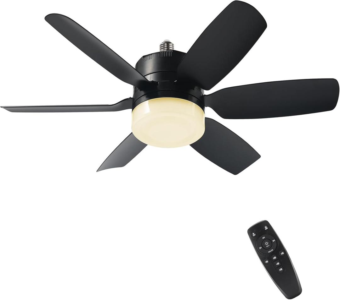 Fanspex 20.5'' Socket Ceiling Fan Light, 5 Fan Speeds with 3 Colors Adjustable Light, 8 Hours Timer (Black)