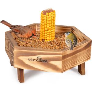 MIXXIDEA Ground Bird Feeder for Outdoors, Wooden Mesh Seed Tray for Bird Feeders, Great Attracting Garden Yard Decoration for Wild Birds Squirrels Chicken Dove, Brown
