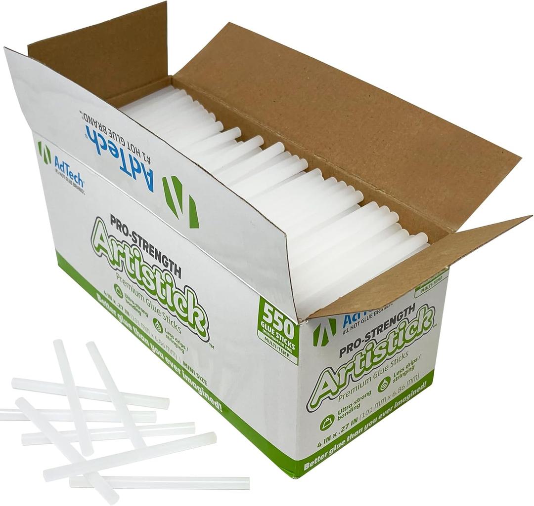 AdTech Hot Glue Sticks 4" Mini Size, White, 550 Sticks
