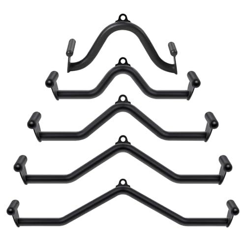 2FitU 5 Pcs V-bar Pulley Cable Machine Attachments:Home Gym Fitness Rowing T-bar Handle Grips LAT Pull Down Bar Press DownTraining,Bicep Curl Tricep LAT pulldown Bar Back Strength Training (Black)