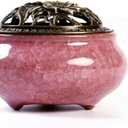 Ceramic Incense Burner with Incense Stick Holder + Insulation use for Stick or Coil Incense, Sage Cones and Frankincense (Violet)