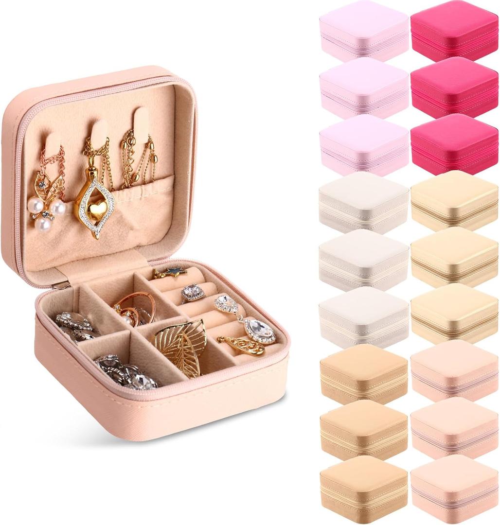 Kigeli 18 Pcs Travel Jewelry Case Bulk Bridesmaid Gift Boxes Small Jewelry Box Mini Storage Organizer for Women Return Gift(Bright Color)