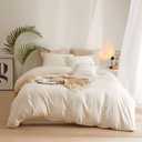 AMWAN Boho 3 Pieces Queen Size Soft Washed Microfiber Cream White Duvet Cover Set with Zipper Closure - Off White 90x90 Comforter Cover, 2 Pillowcases