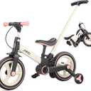 JMMD 6 in 1 Toddler Bike with Push Handle for Kids 18-60 Months, 12" Foldable Balance Bike with Training Wheels, Pedals, Brakes, Kickstand, Push Tricycle Toddler Gift & Toys for Boy & Girl